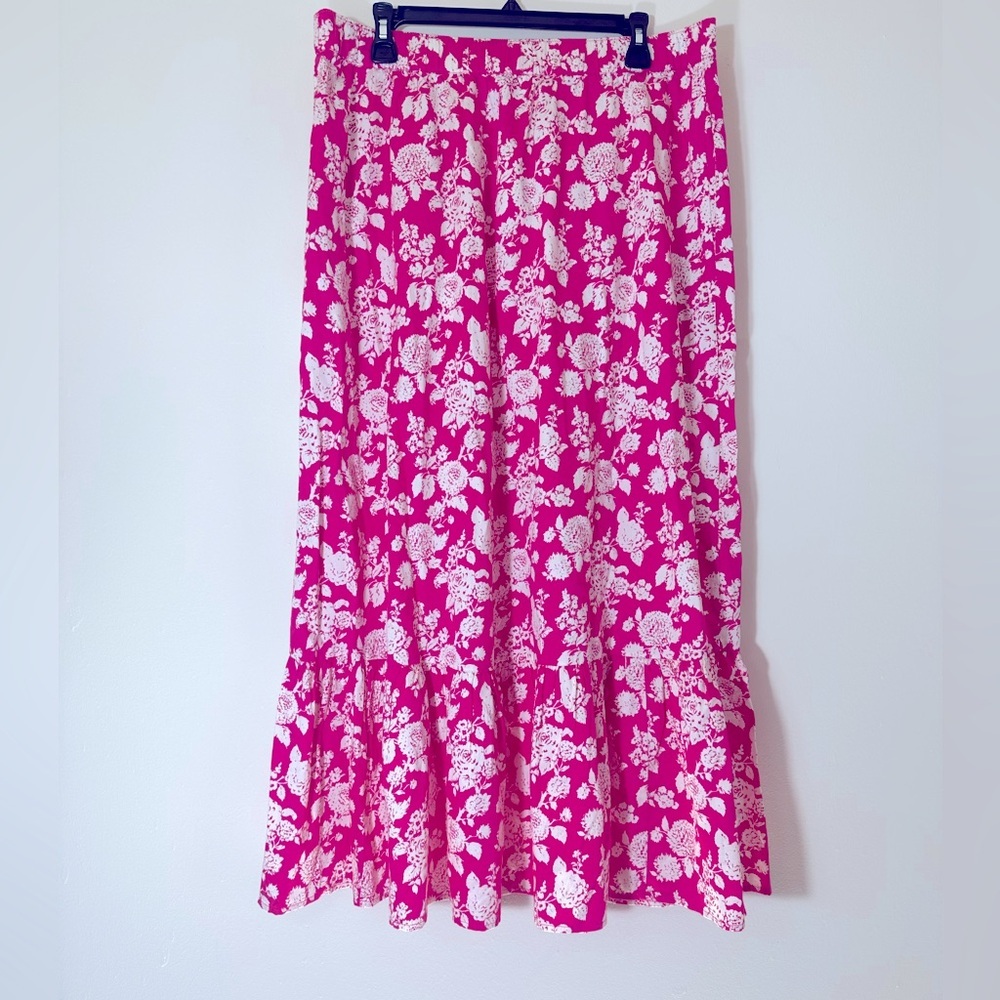 Anupa tiered 100% cotton pull on floral pink white midi skirt size XL NWT - Picture 11 of 14